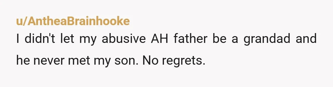 u/AntheaBrainhooke
I didn't let my abusive AH father be a grandad and he never met my son. No regrets.