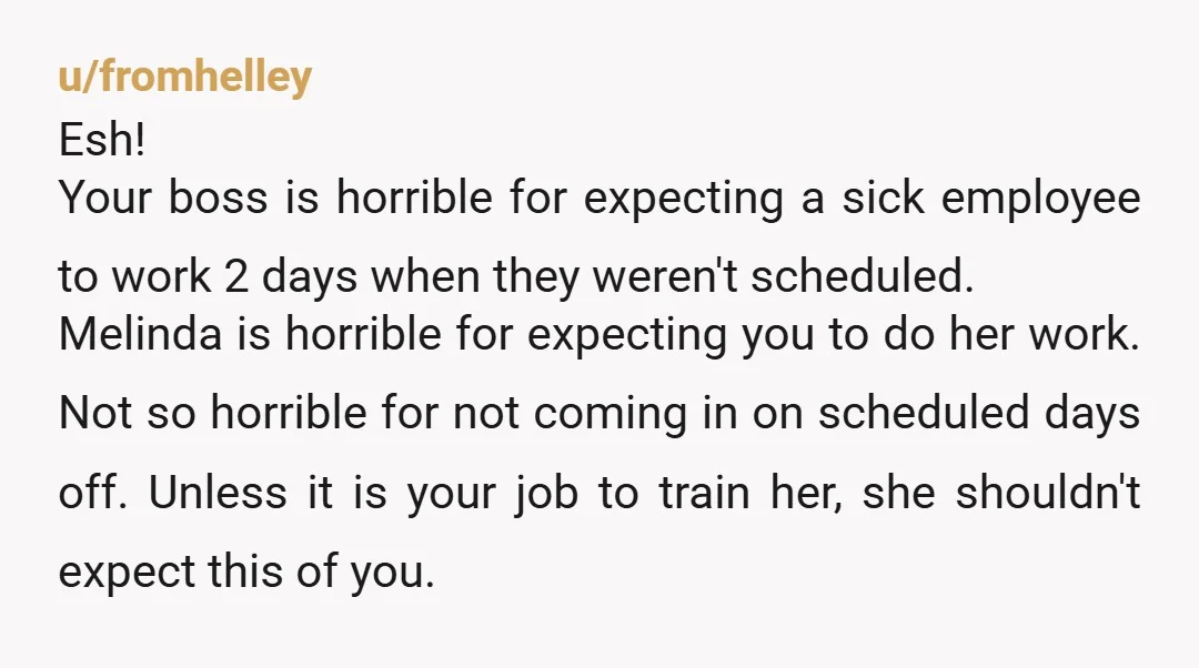 u/Individual_You_6586 YTA for letting your company get away with being understaffed. They keep on doing that BECAUSE people like you take on work during holidays, whilst sick and bedridden et...