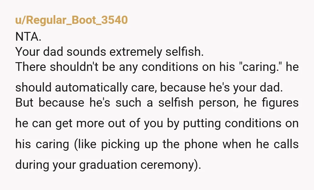 u/Queasy_Artist6891
NTA, your dad clearly doesn't prioritize you, so why should you prioritize his calls over spending time with people who actually care for you?