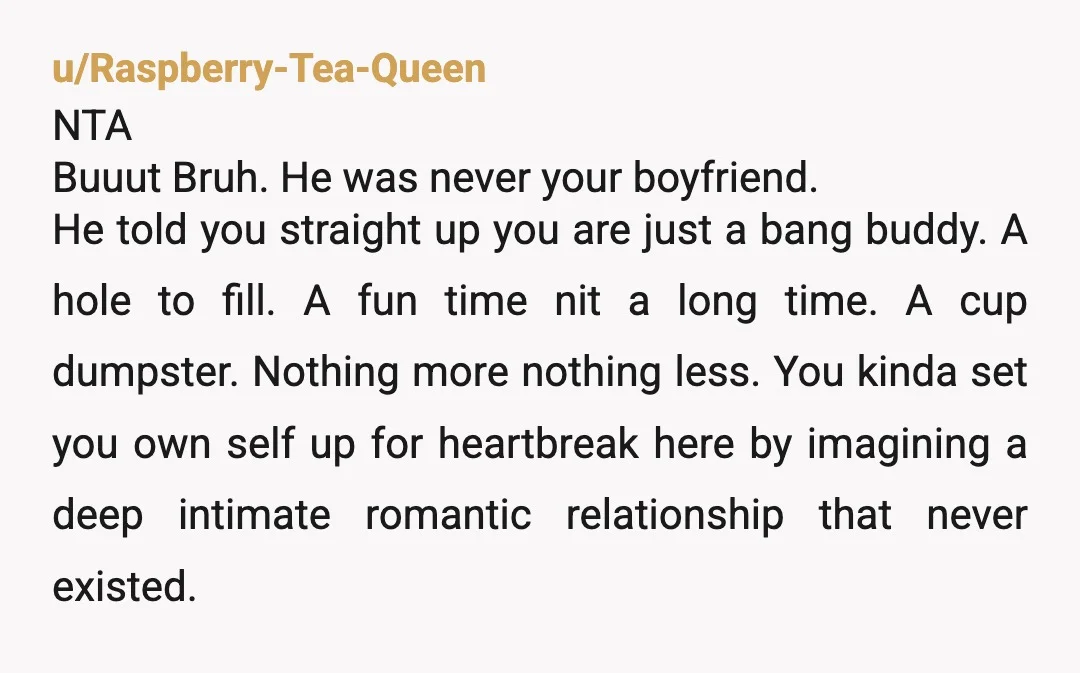 u/garycow
NTA but ... girls like you who continue on with guys like Jake are the reason bro culture is still alive and well!