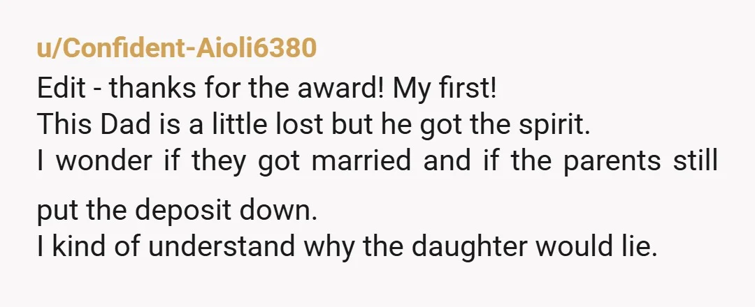 u/Confident-Aioli6380 Edit - thanks for the award! My first! This Dad is a little lost but he got the spirit. I wonder if they got married and if the parents...