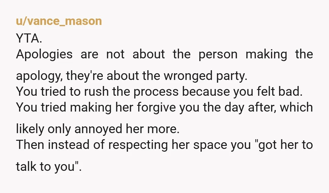 u/Kerostasis So, what do you want out of this exactly? You say you realized she wasn’t going to forgive you and gave up on trying to gain forgiveness. Alright that’s...