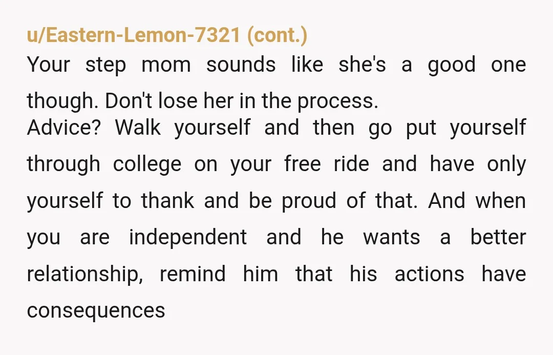 u/swishcandot What are his consequences for calling you spoiled over A MEDICAL ISSUE?!? NTA your father is a giant AH and I'm glad at least your stepmom recognizes that. Sorry...