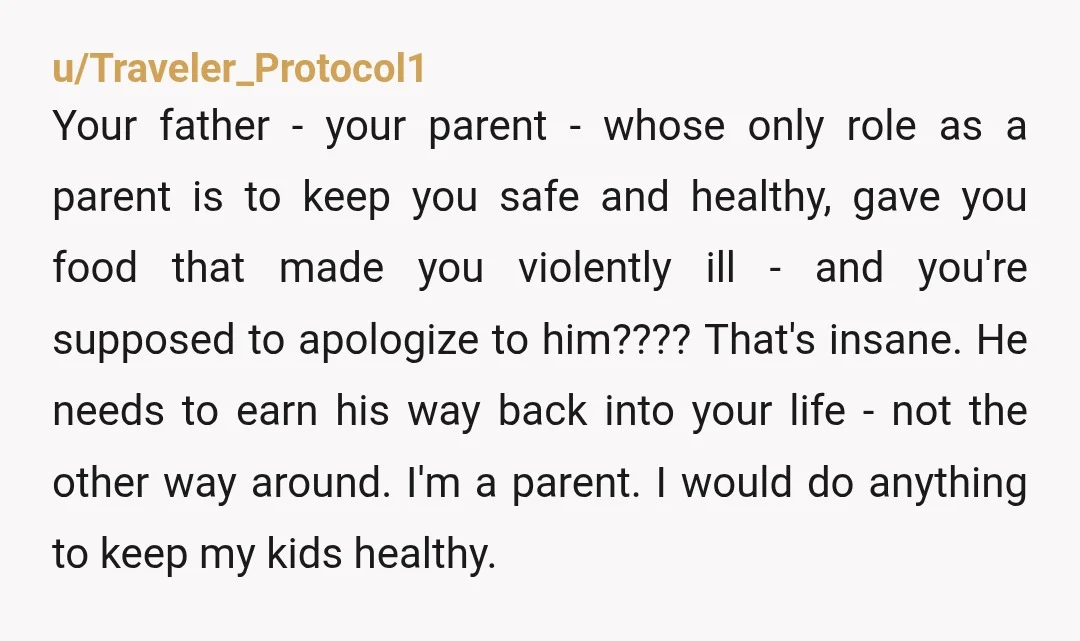 u/shelltrice I want to tell your dad he is right, actions have consequences and he is experiencing that now. He is supposed to be your parent and supporter. For those...