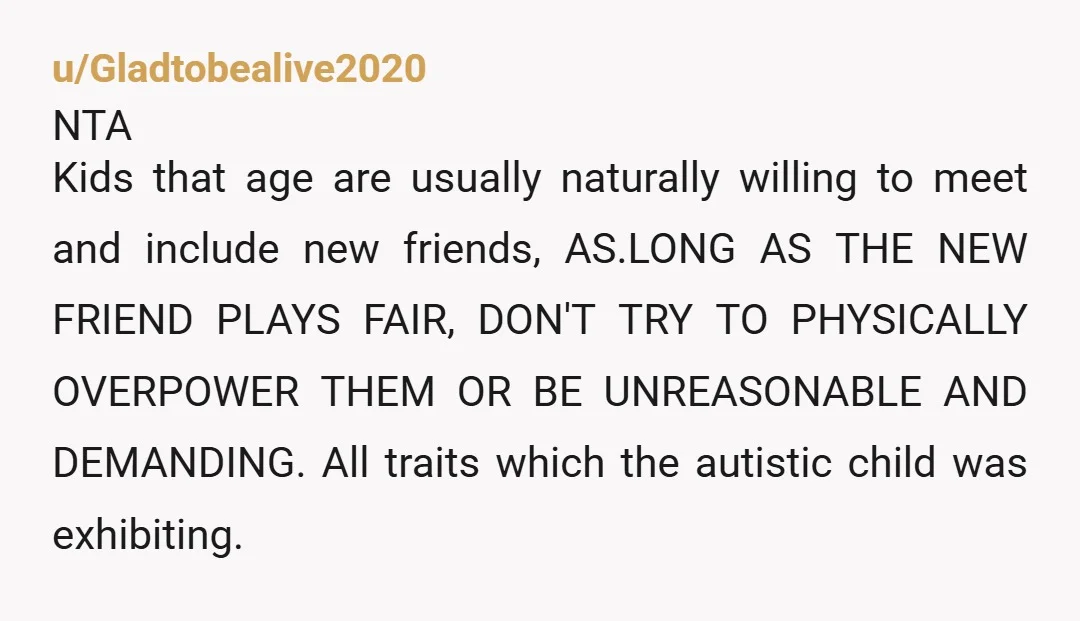 u/MalibuBon NTA. She was. Tell your kids about autism, explain it in language they will understand. They don't need to play with bullies, no matter if the bully has a...