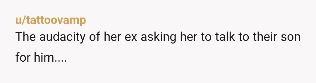 u/tattoovamp
The audacity of her ex asking her to talk to their son for him....