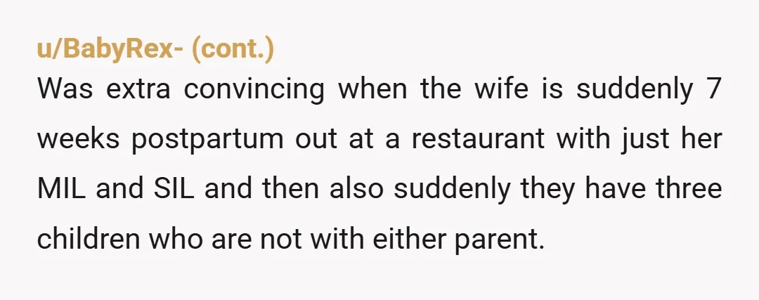 u/Time_Act_3685
Apparently "both" OOP and his wife are pregnant, because they skipped all their periods.