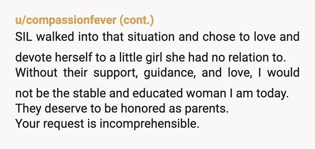 u/1568314 "Op was adopted by her brother and his wife as a child." It's not difficult to answer questions. Your family's drama doesnt need tonbe a topic of gossip. Who...