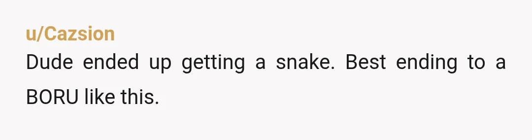 u/Cazsion
Dude ended up getting a snake. Best ending to a BORU like this.