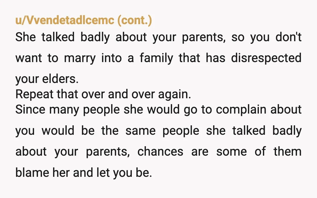 Like she has a say on how you should live via her decree. So, you, IMO, were still respectful. You point blank stated why this proposal was a NO GO...