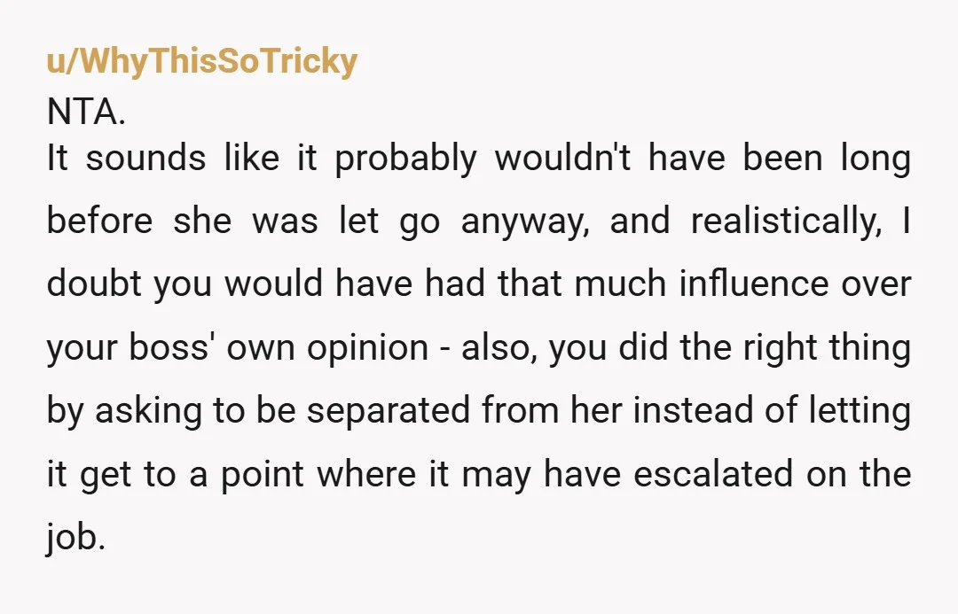 u/Opinionated_bitch03 NTA. She cannot expect you to "fix" her work and blame you for a decision made by your boss- based on solely HER actions. I hope she has time...
