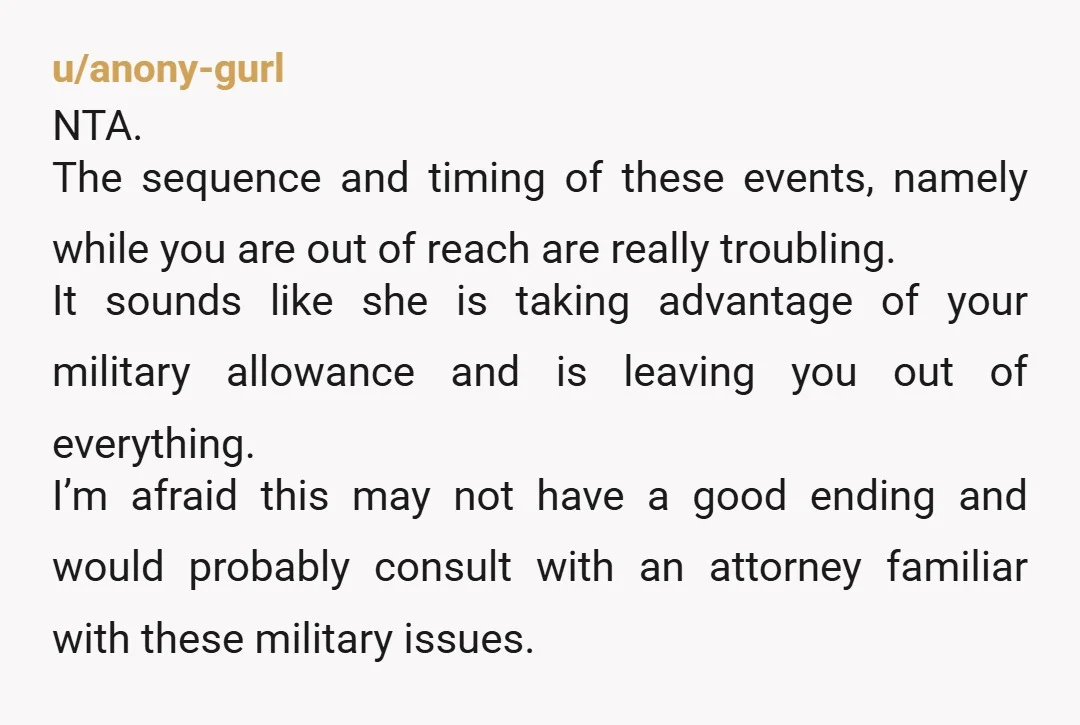 u/LvBorzoi NTAH but she is 1) cancel the POA and remove from all your accounts IMMEDIATELY 2) Lock all your credit reports so she can't take loans or get credit...