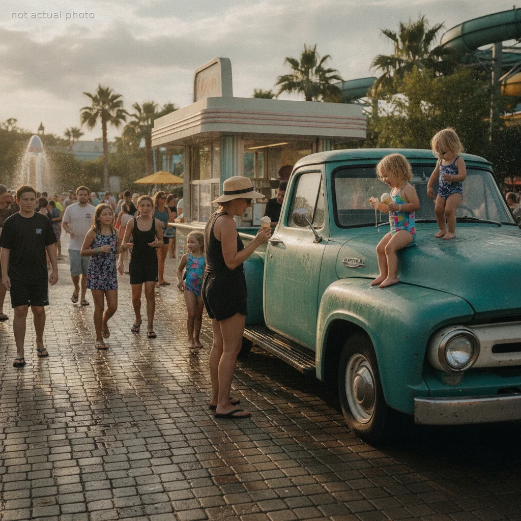 Mom Sparks Heated Debate After Letting Toddlers Climb on a Vintage Display Truck at a Water Park