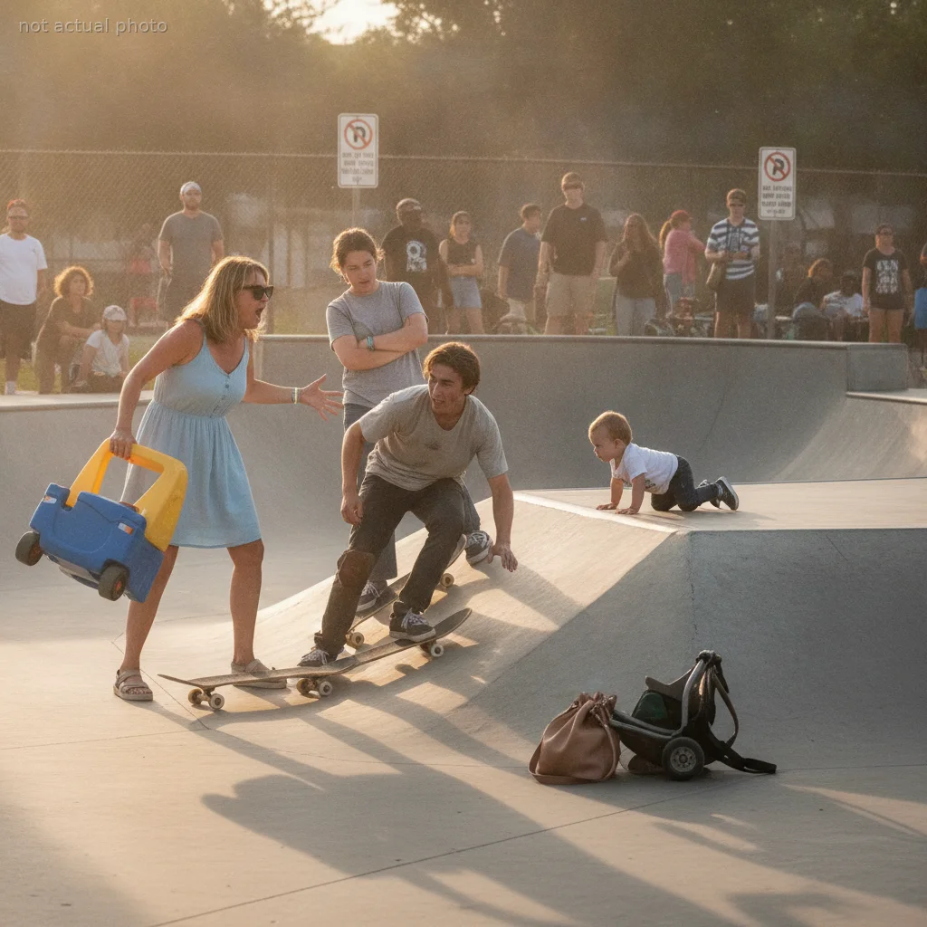 Entitled Mother Demands Skaters Pay For Broken Toy After Letting Toddler Crawl Onto Active Ramp