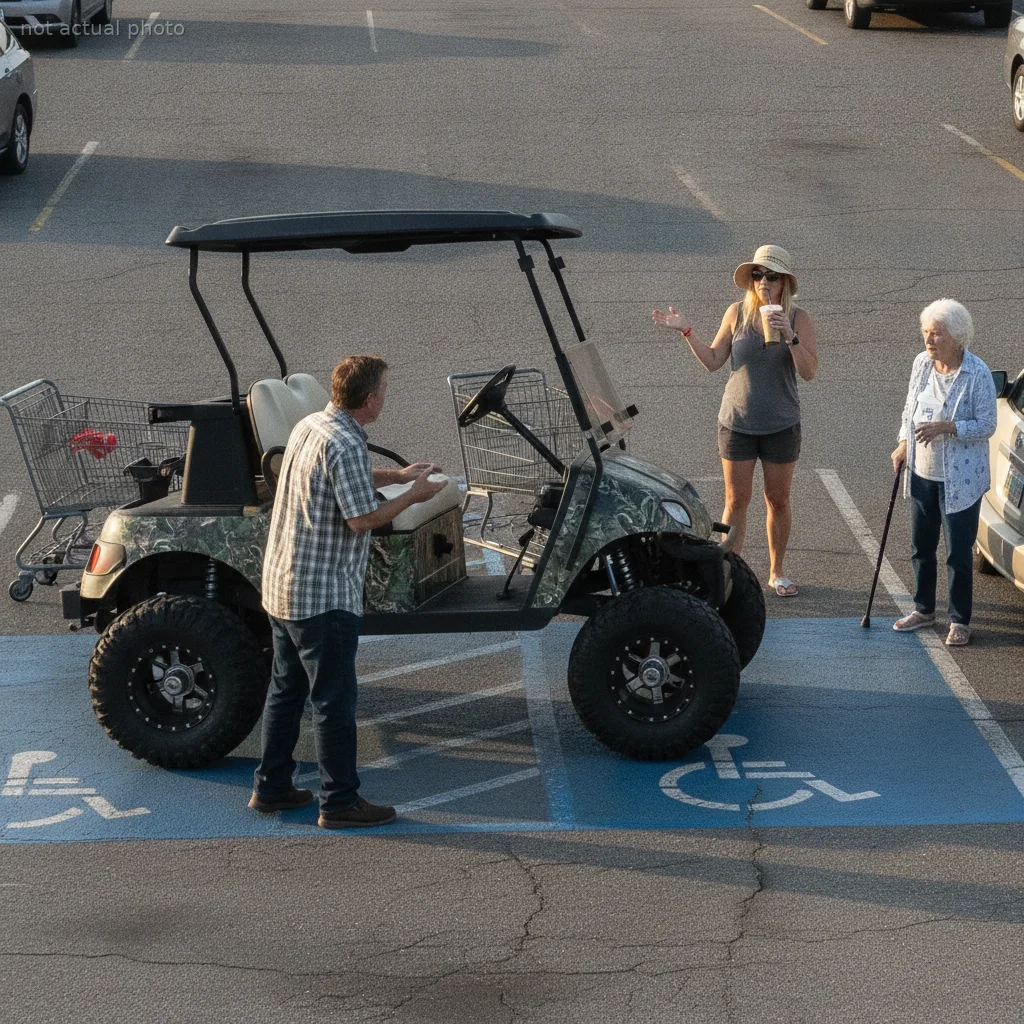 Man Confronts Two Women Who Parked Their Massive Golf Cart Across Two Handicap Spaces