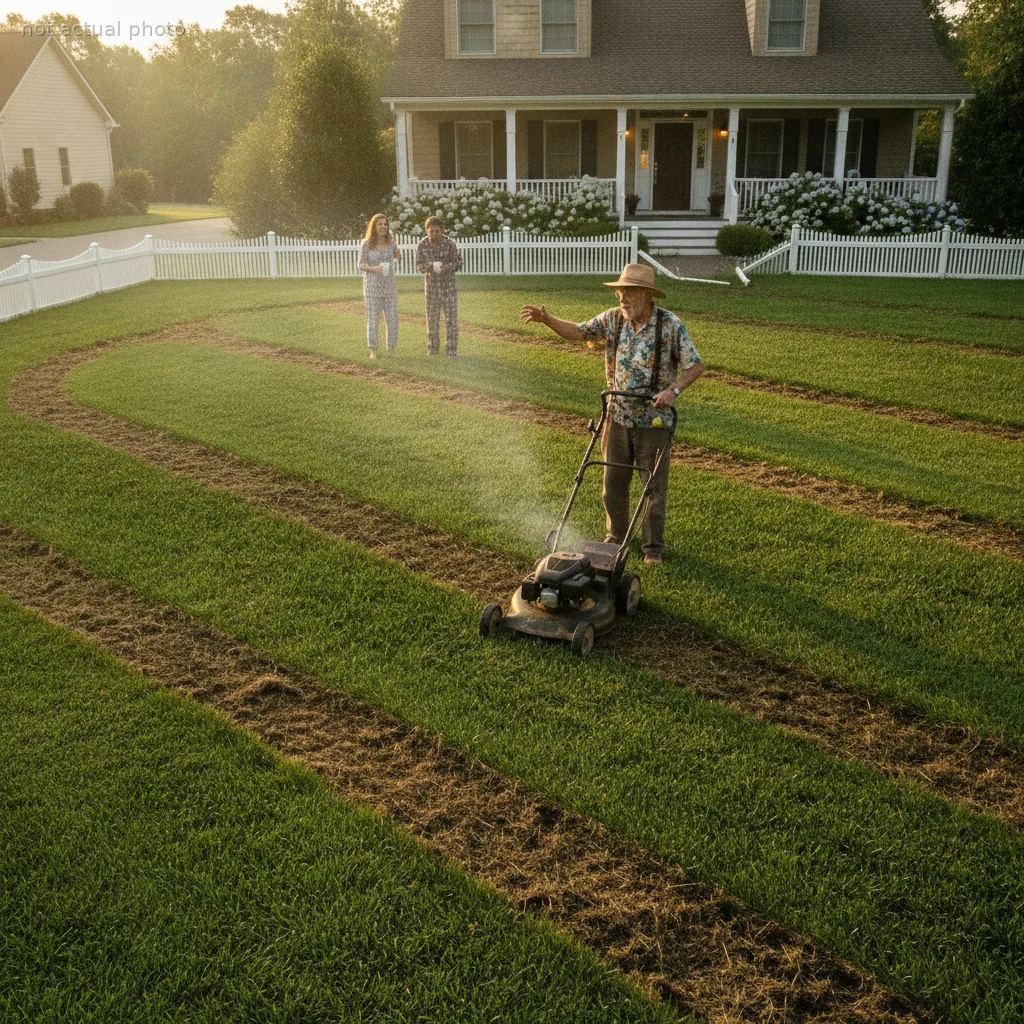 Neighbor Secretly Mows Couple's Perfect Lawn Without Permission, Leaving Behind Damage And A Very Bizarre Explanation