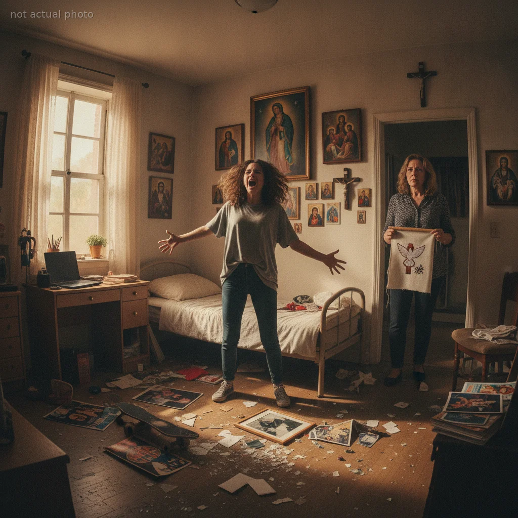 Teen Explodes After Mom Replaces Her Room Decor With Religious Art in Tiny Studio