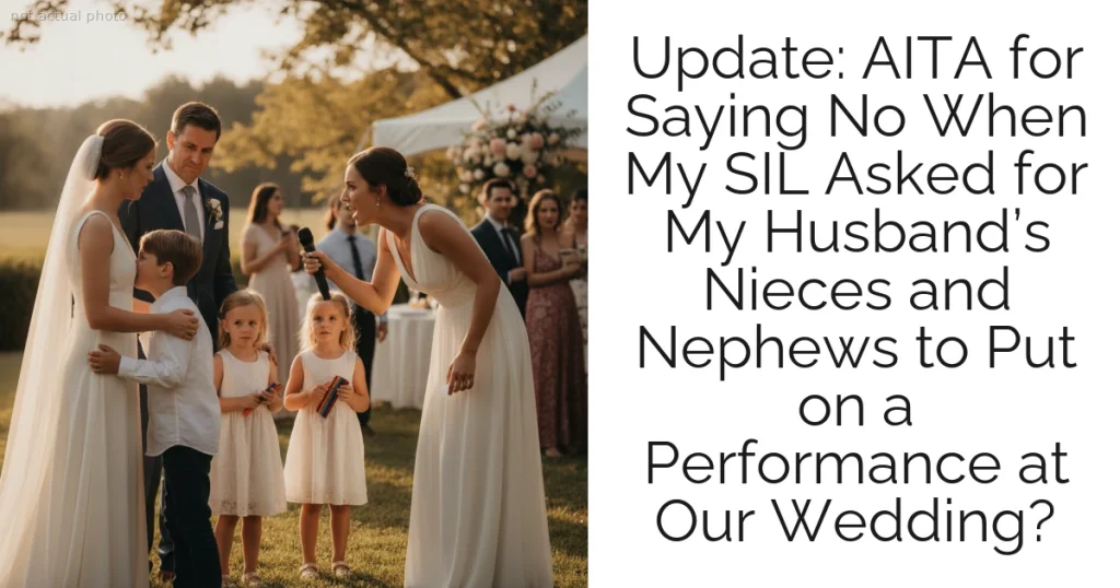 Update: AITA for Saying No When My SIL Asked for My Husband’s Nieces and Nephews to Put on a Performance at Our Wedding?