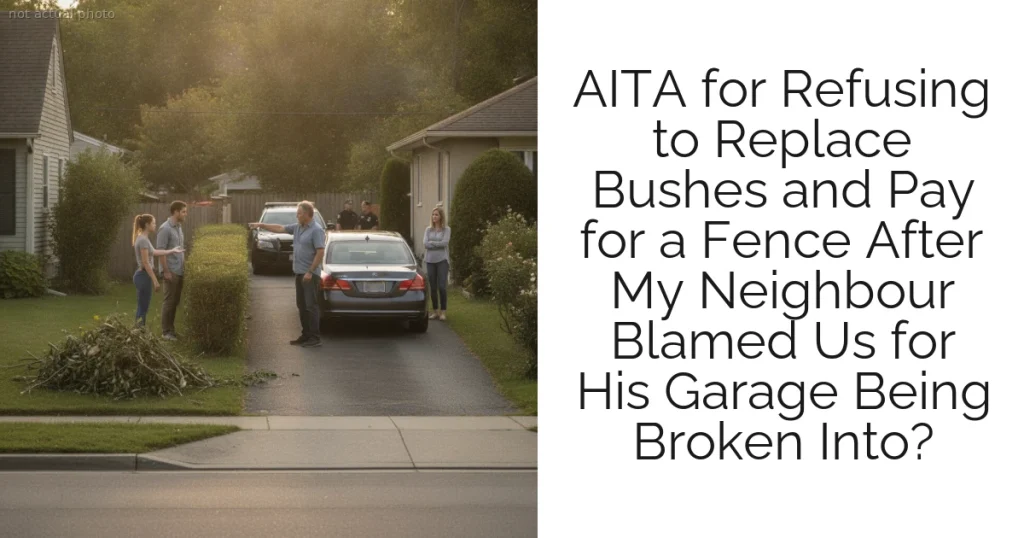 AITA for Refusing to Replace Bushes and Pay for a Fence After My Neighbour Blamed Us for His Garage Being Broken Into?