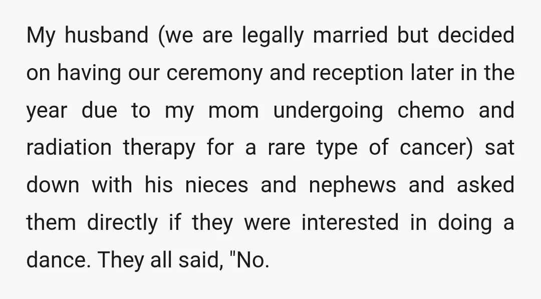 My husband (we are legally married but decided on having our ceremony and reception later in the year due to my mom undergoing chemo and radiation therapy for a rare...