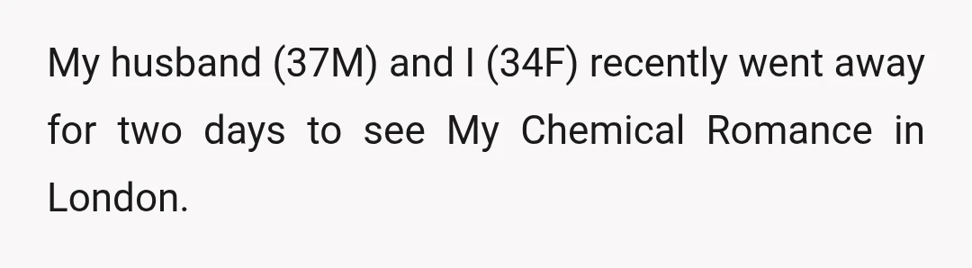 My husband (37M) and I (34F) recently went away for two days to see My Chemical Romance in London.