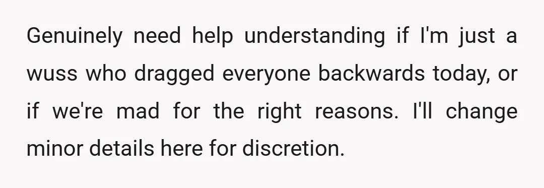 Genuinely need help understanding if I'm just a wuss who dragged everyone backwards today, or if we're mad for the right reasons. I'll change minor details here for discretion.
