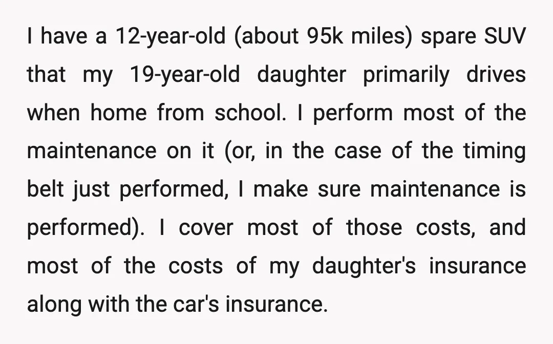 I have a 12-year-old (about 95k miles) spare SUV that my 19-year-old daughter primarily drives when home from school. I perform most of the maintenance on it (or, in the...