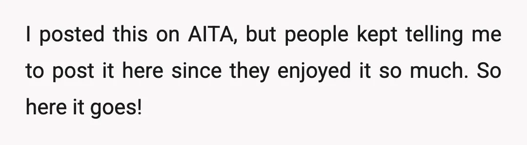 I posted this on AITA, but people kept telling me to post it here since they enjoyed it so much. So here it goes!