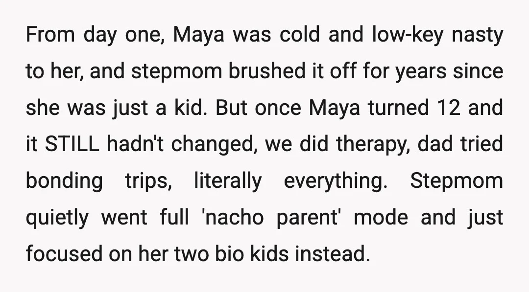 From day one, Maya was cold and low-key nasty to her, and stepmom brushed it off for years since she was just a kid. But once Maya turned 12 and...