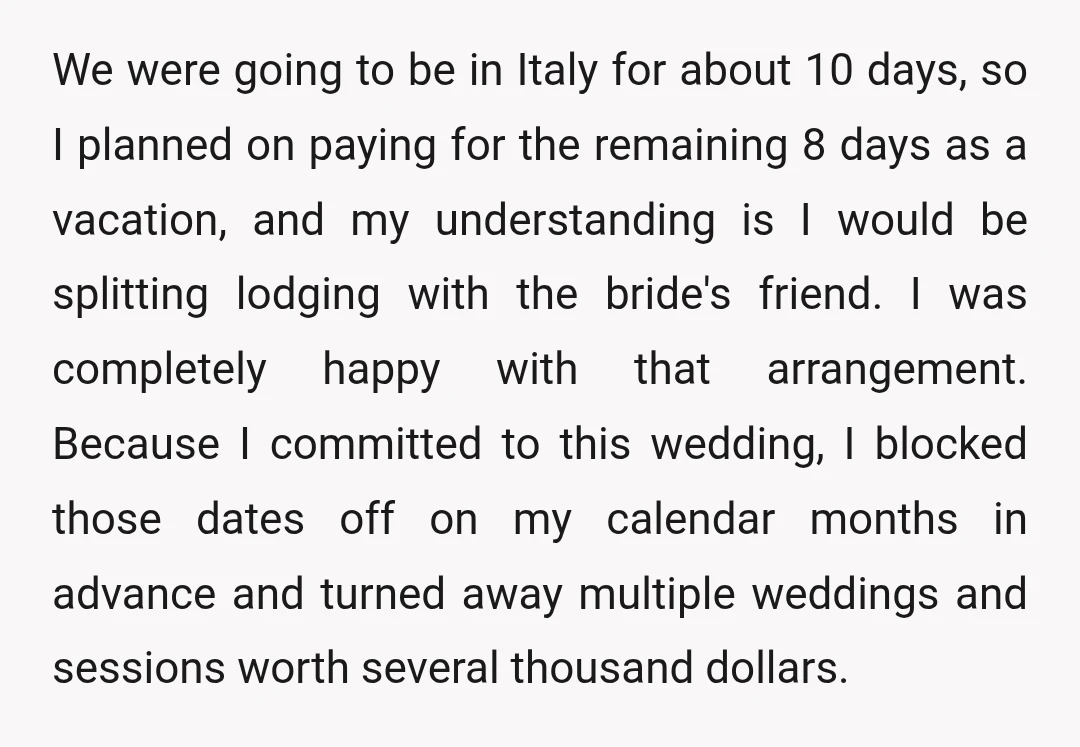 We were going to be in Italy for about 10 days, so I planned on paying for the remaining 8 days as a vacation, and my understanding is I would...
