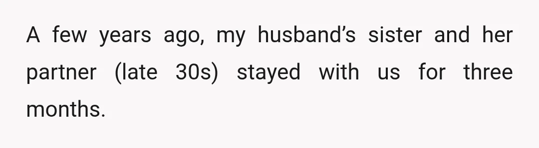 A few years ago, my husband’s sister and her partner (late 30s) stayed with us for three months.