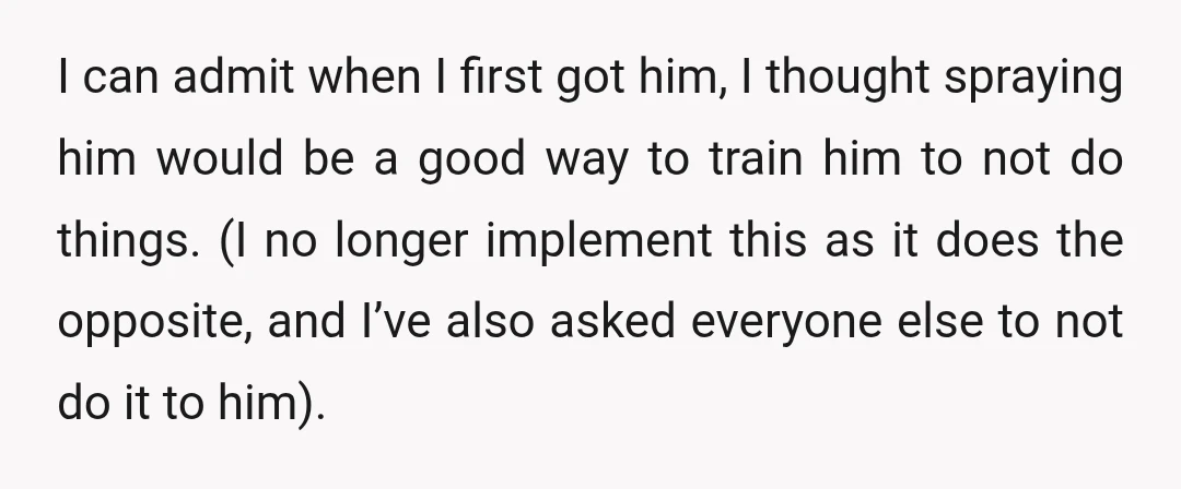 I can admit when I first got him, I thought spraying him would be a good way to train him to not do things. (I no longer implement this as...