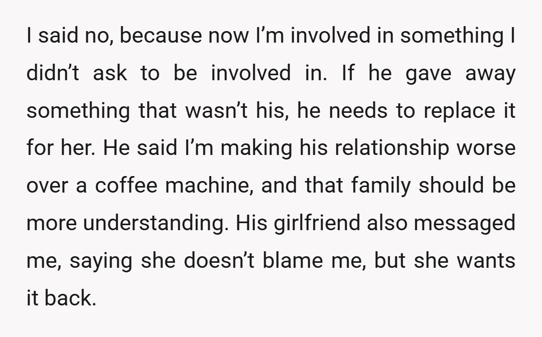 I said no, because now I’m involved in something I didn’t ask to be involved in. If he gave away something that wasn’t his, he needs to replace it for...