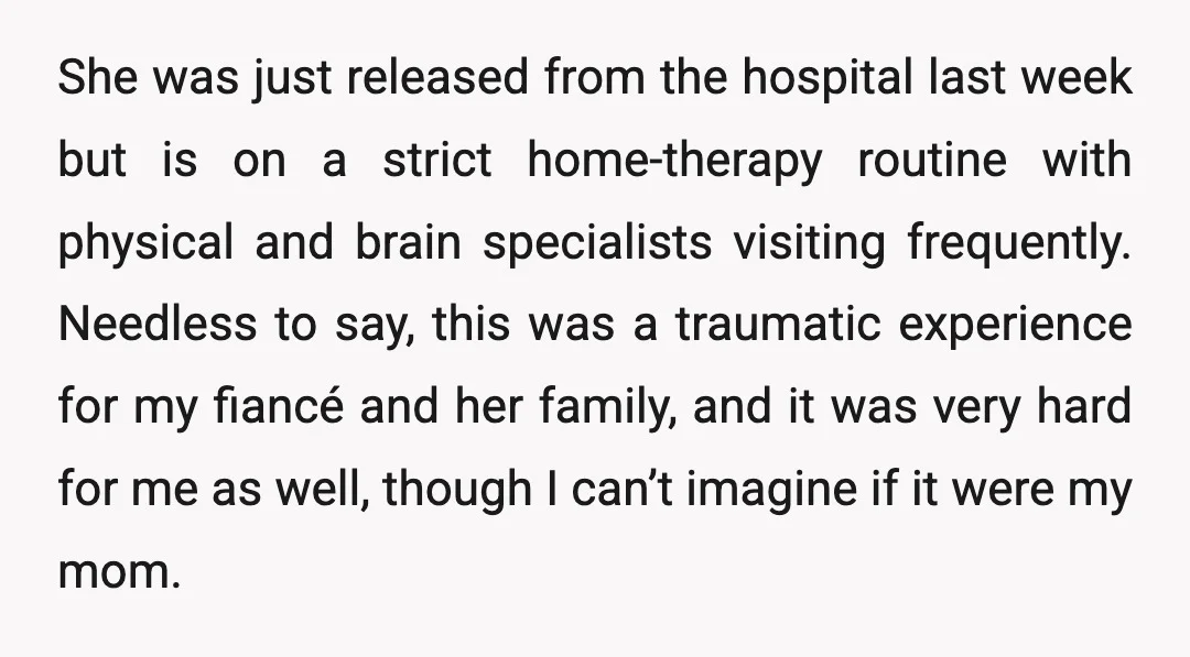 She was just released from the hospital last week but is on a strict home-therapy routine with physical and brain specialists visiting frequently. Needless to say, this was a traumatic...