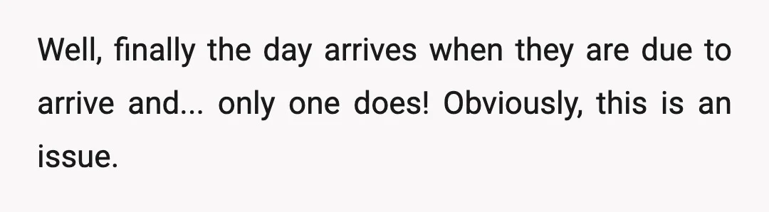 Well, finally the day arrives when they are due to arrive and... only one does! Obviously, this is an issue.