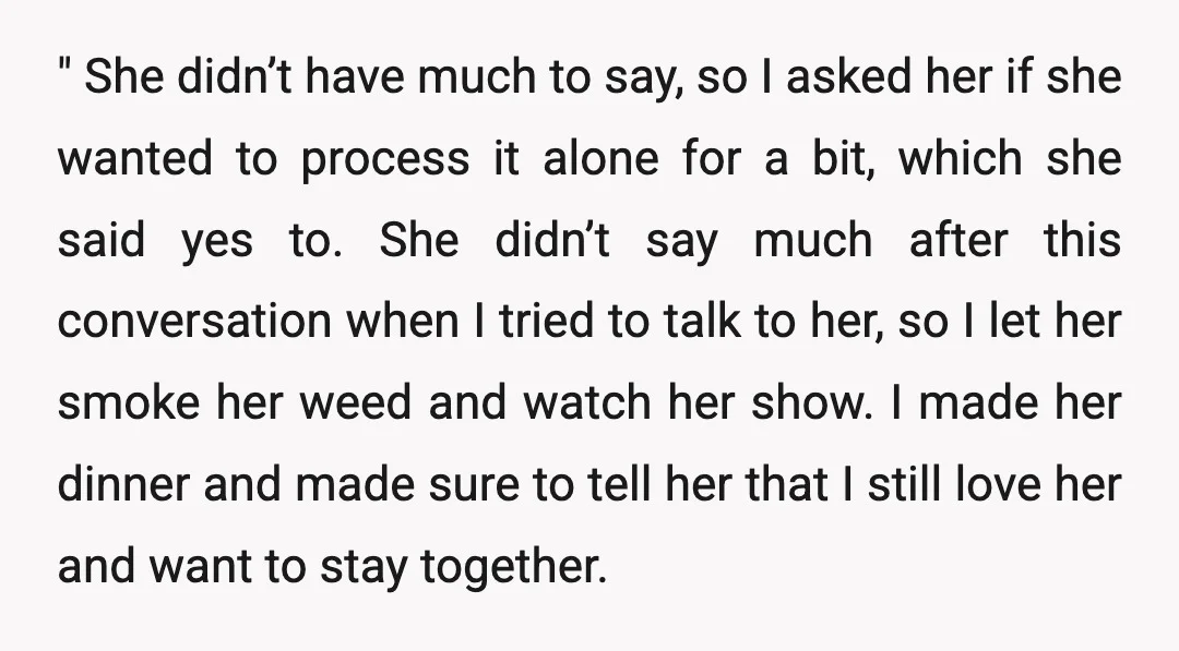 " She didn’t have much to say, so I asked her if she wanted to process it alone for a bit, which she said yes to. She didn’t say much...