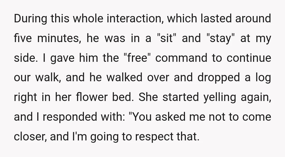 During this whole interaction, which lasted around five minutes, he was in a "sit" and "stay" at my side. I gave him the "free" command to continue our walk, and...