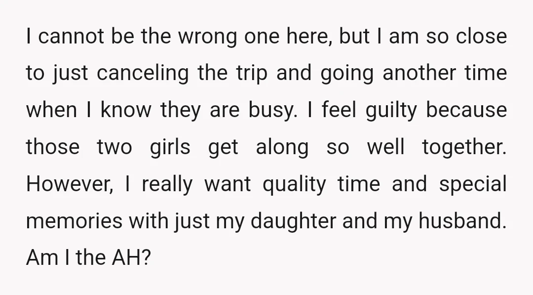 I cannot be the wrong one here, but I am so close to just canceling the trip and going another time when I know they are busy. I feel guilty...