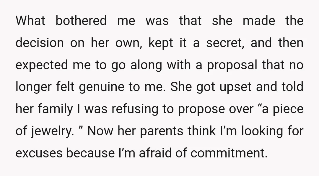 What bothered me was that she made the decision on her own, kept it a secret, and then expected me to go along with a proposal that no longer felt...