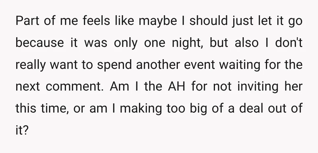 Part of me feels like maybe I should just let it go because it was only one night, but also I don't really want to spend another event waiting for...