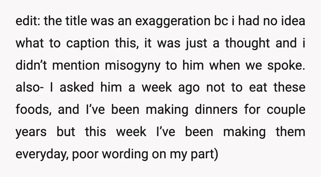 edit: the title was an exaggeration bc i had no idea what to caption this, it was just a thought and i didn’t mention misogyny to him when we spoke....