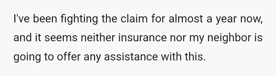 I've been fighting the claim for almost a year now, and it seems neither insurance nor my neighbor is going to offer any assistance with this.