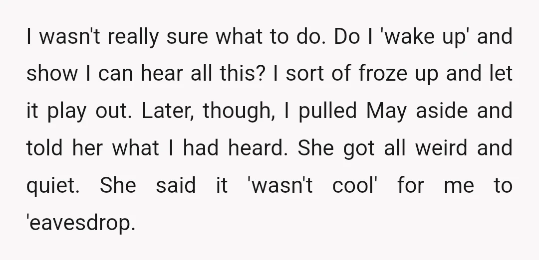 I wasn't really sure what to do. Do I 'wake up' and show I can hear all this? I sort of froze up and let it play out. Later, though,...