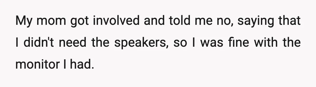 My mom got involved and told me no, saying that I didn't need the speakers, so I was fine with the monitor I had.