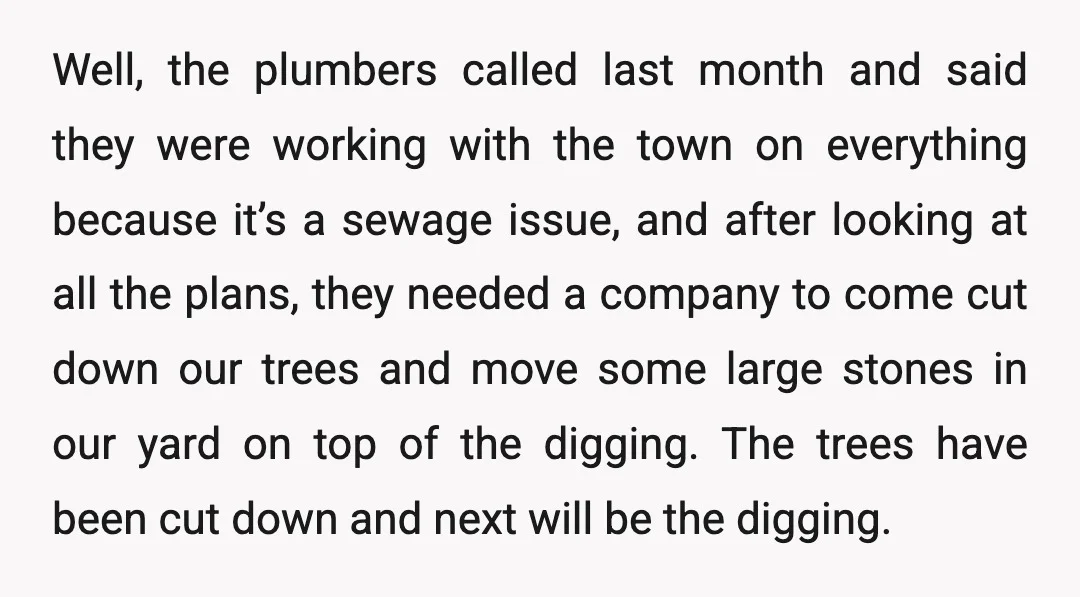 Well, the plumbers called last month and said they were working with the town on everything because it’s a sewage issue, and after looking at all the plans, they needed...
