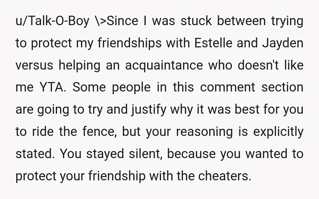 u/notheretoargu3 YTAH. I get not wanting to be involved in drama, and I respect that you want to “stay in your lane”, but think about this: if your woman was...