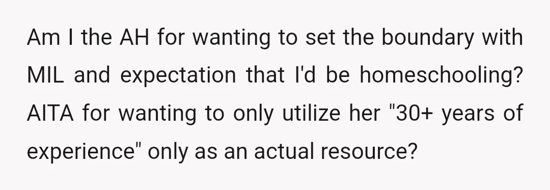 Am I the AH for wanting to set the boundary with MIL and expectation that I'd be homeschooling? AITA for wanting to only utilize her "30+ years of experience" only...