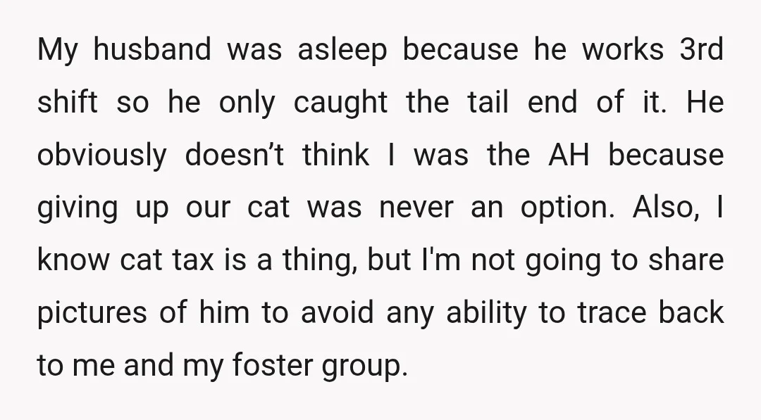 My husband was asleep because he works 3rd shift so he only caught the tail end of it. He obviously doesn’t think I was the AH because giving up our...