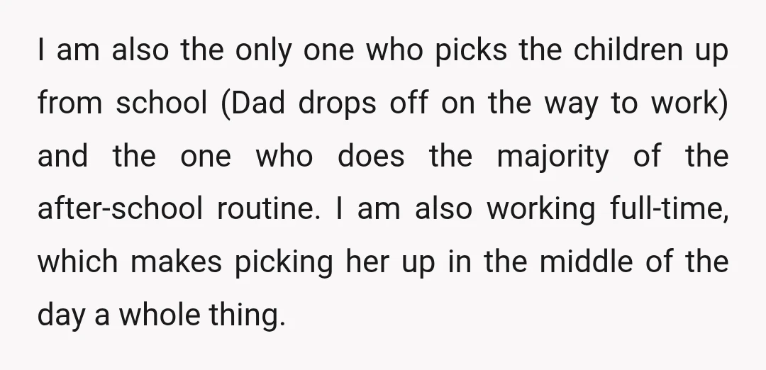 I am also the only one who picks the children up from school (Dad drops off on the way to work) and the one who does the majority of the...