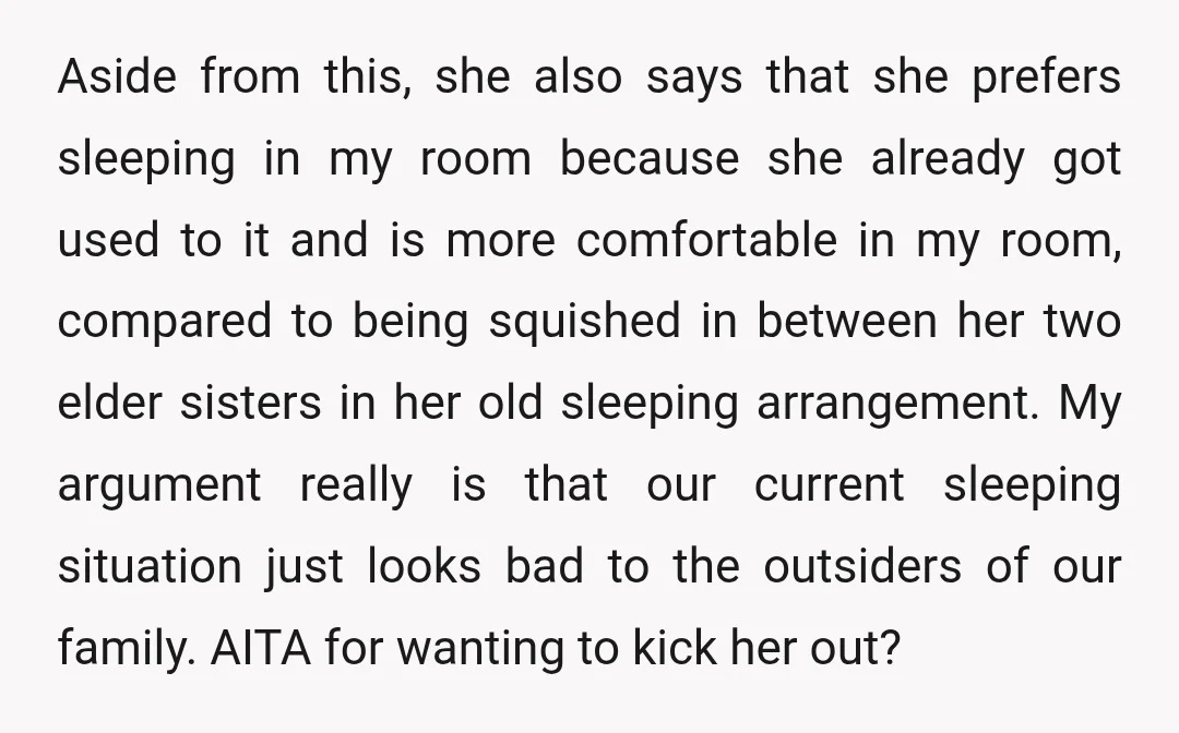 Aside from this, she also says that she prefers sleeping in my room because she already got used to it and is more comfortable in my room, compared to being...